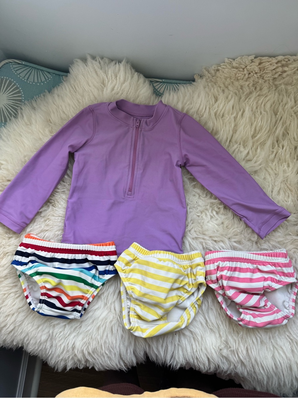 Primary Kids' Purple Long-Sleeve Rash Guard with Three Striped Swim Bottoms